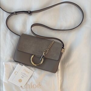 Chloe Leather Faye Taupe Leather Shoulder Bag